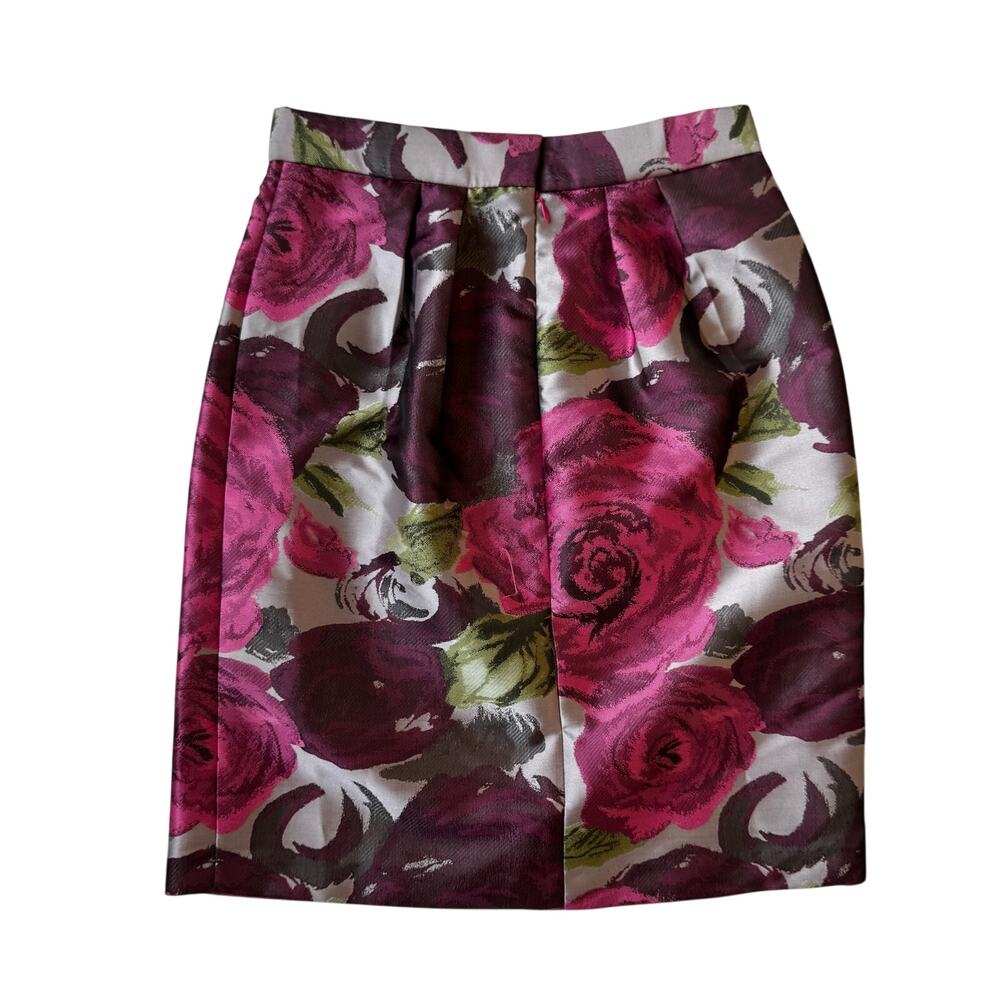 Lela Rose Pleated Pencil Skirt Sz 4 Rose Floral Jacquard Moody Dark Feminine - Picture 3 of 14